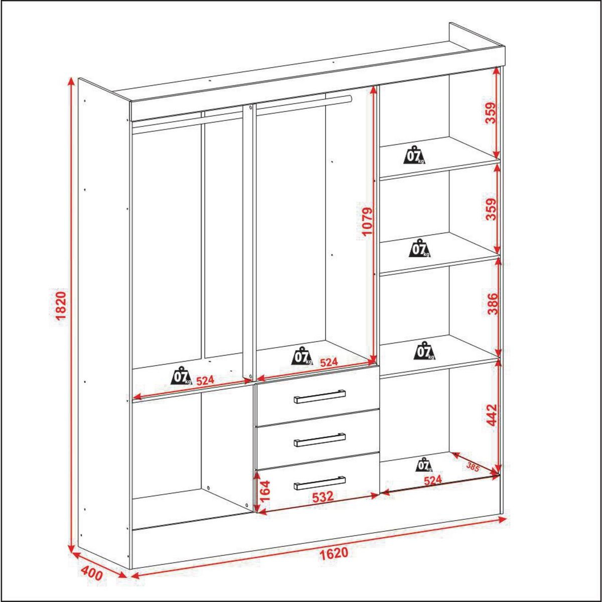 ALTAVISION - Clóset Fortaleza 6 Puerta(s) 3 Cajón(es) 4 Repisa(s) 162x180x40 cm Café