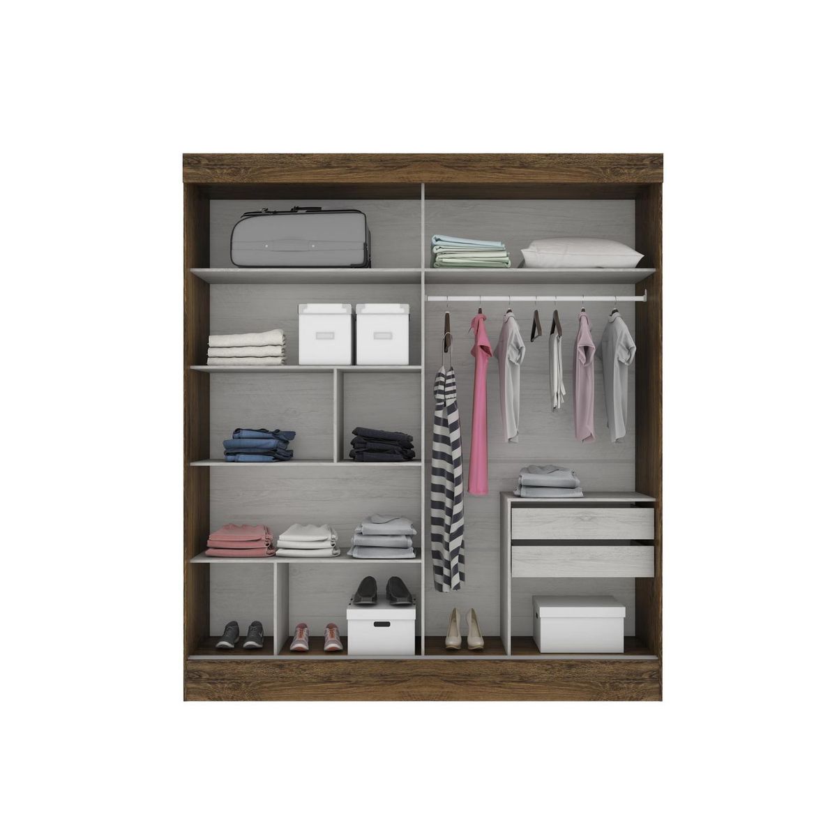 ALTAVISION - Clóset Pantanal 2 Puerta(s) 3 Cajón(es) 5 Repisa(s) 190x217x47 cm Café/Blanco