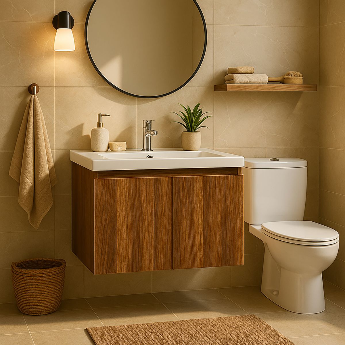 STRETTO - Kit Mueble Ermes 60x46 + Cubierta color roble