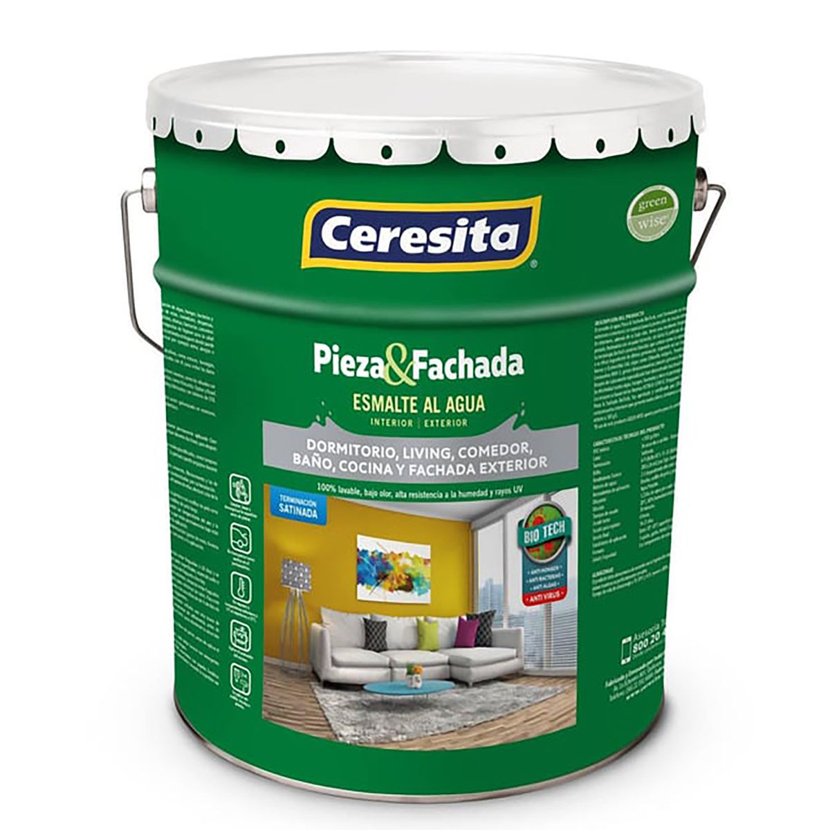 CERESITA - Esmalte al Agua Pieza y Fachada Tineta 4 galón(es) Satinado Blanco