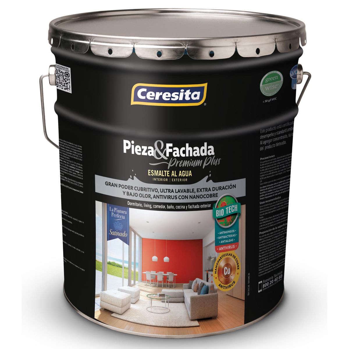 CERESITA - Esmalte al Agua Pieza y Fachada Tineta 4 galón(es) Satinado Blanco