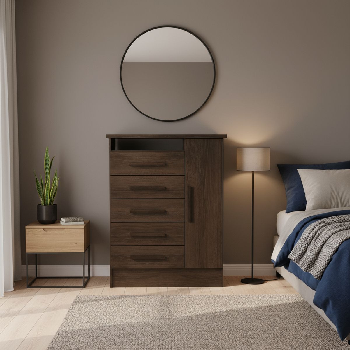 ALTAVISION - Cómoda 1 Puerta 5 Cajón(es) AURORA 83.7x110x41 cm Café