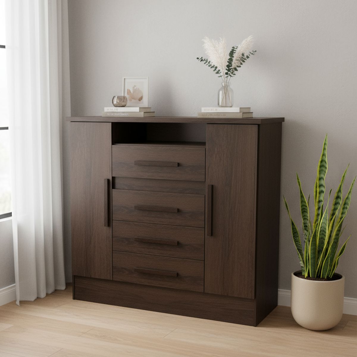 ALTAVISION - Cómoda 2 Puertas 4 Cajón(es) LAGUNA 110.6x101x41 cm Café