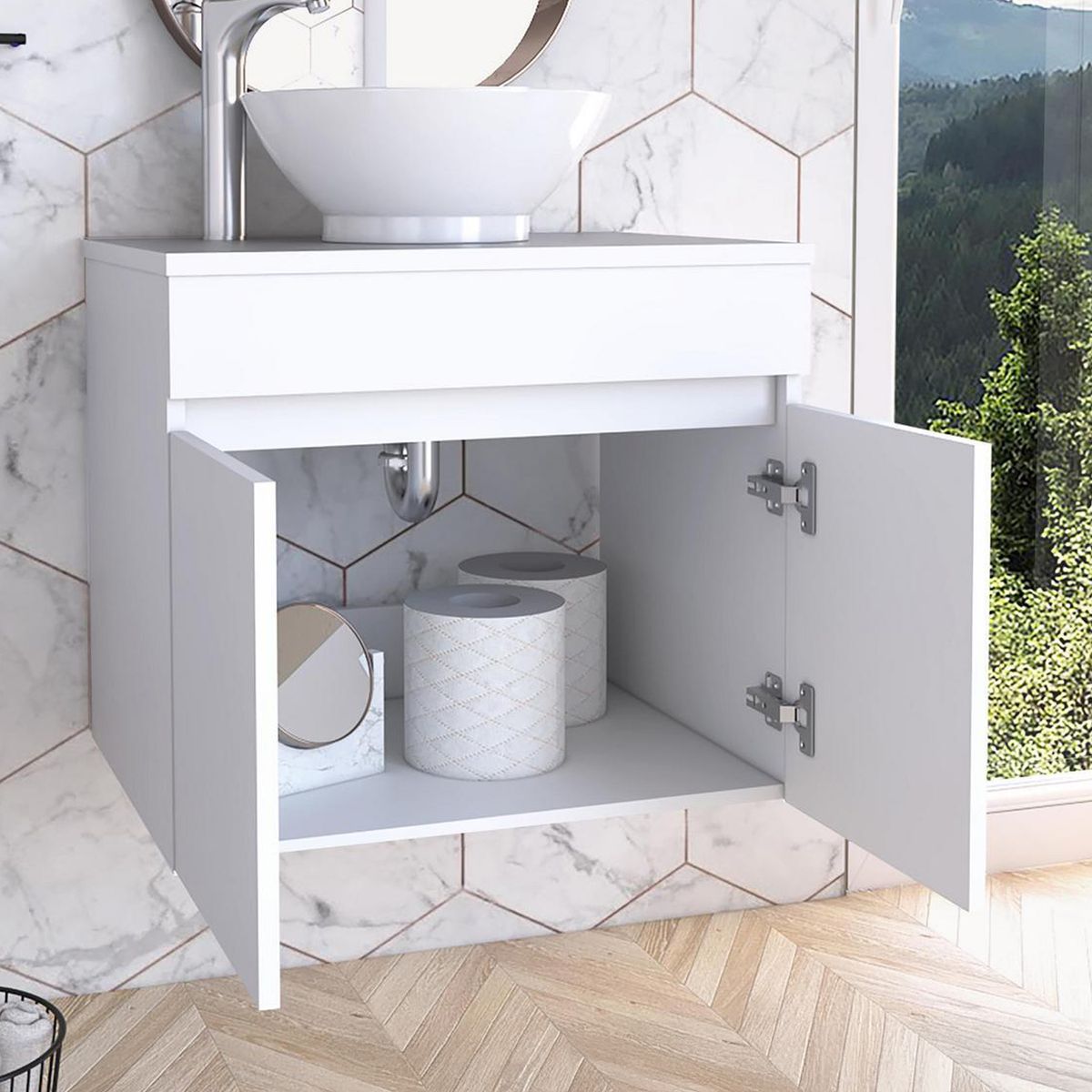 TUHOME - Mueble Baño Aéreo BLANCO 59.5x51.8x44.5 cm