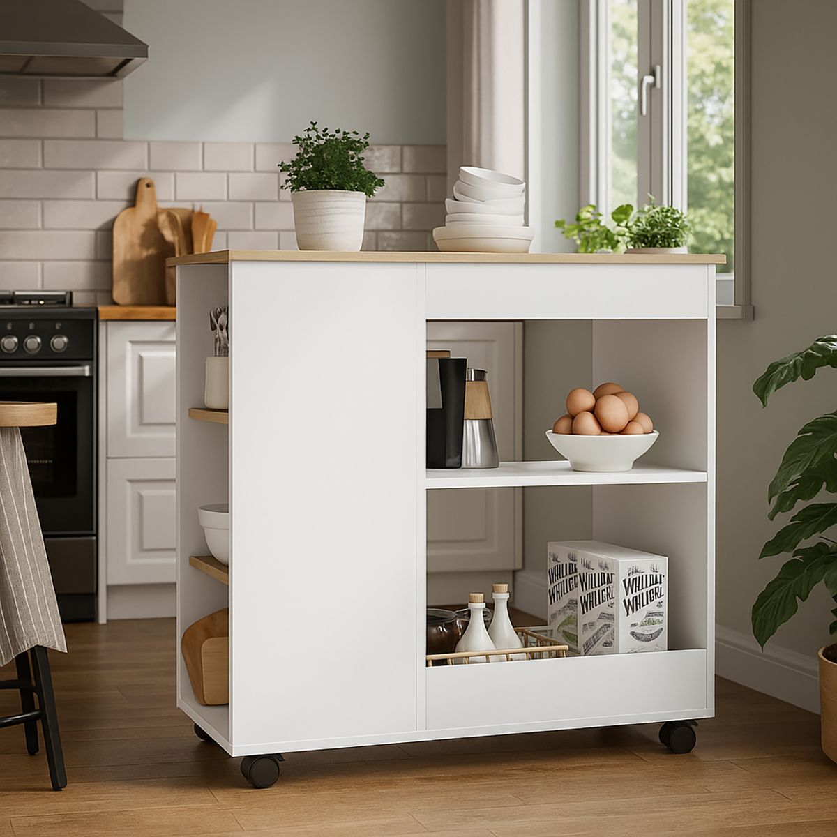 TUHOME - Mesón de Cocina bi-color 40x100 cm de Melamina Blanco/Duna