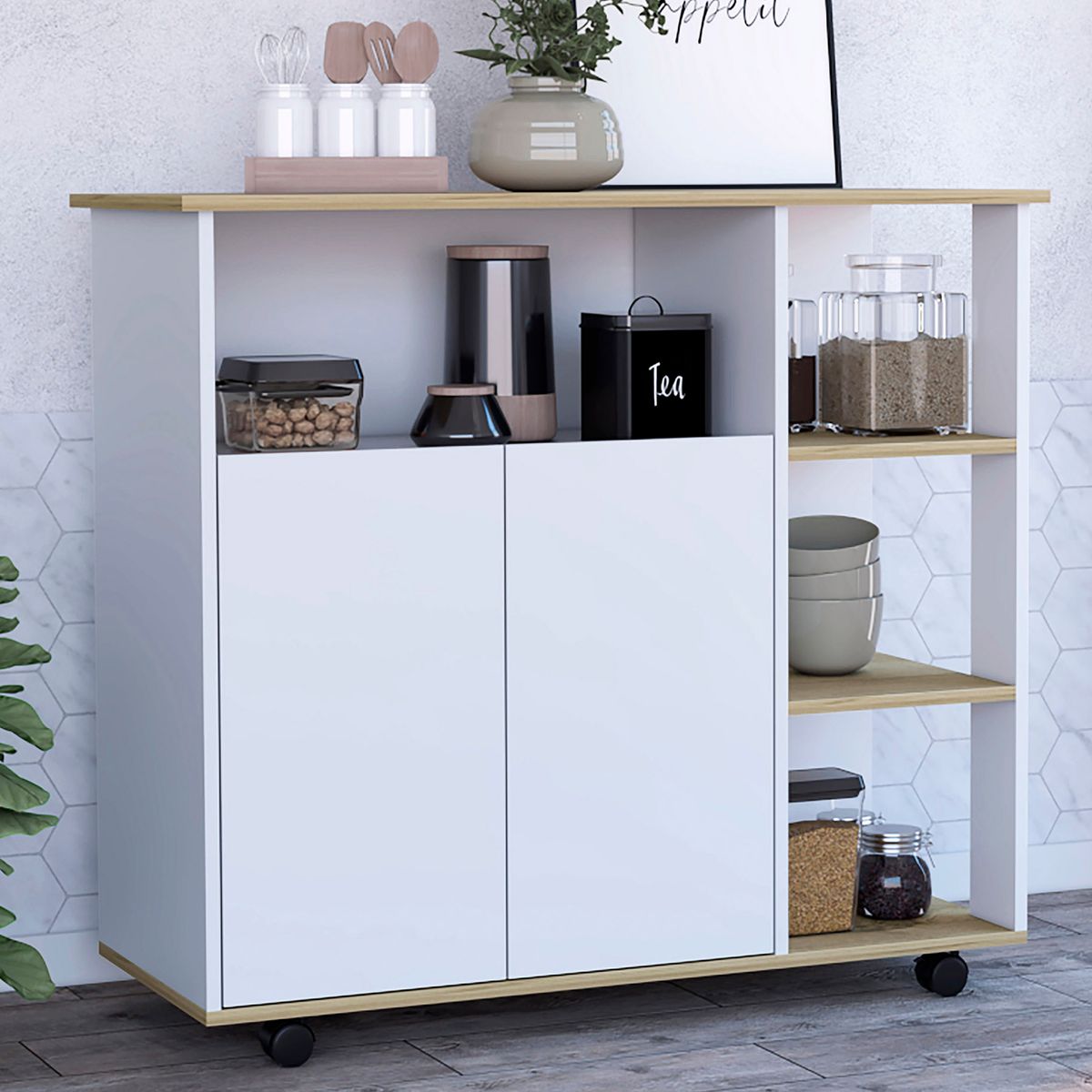 TUHOME - Mesón de Cocina bi-color 40x100 cm de Melamina Blanco/Duna