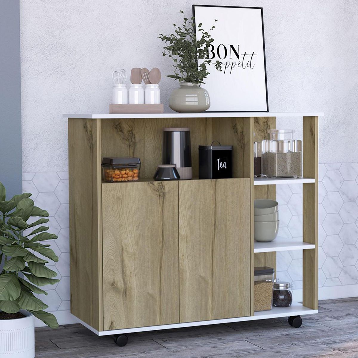 TUHOME - Mesón de Cocina bi-color 40x100 cm de Melamina Duna/Blanco