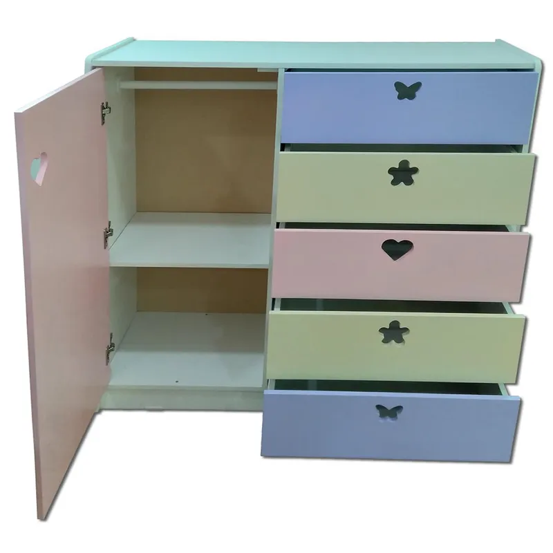 MUEBLES KIDS - Mini Closet 5 Cajón(es) Estrella Corazón 120x120x40 cm Crema Lila