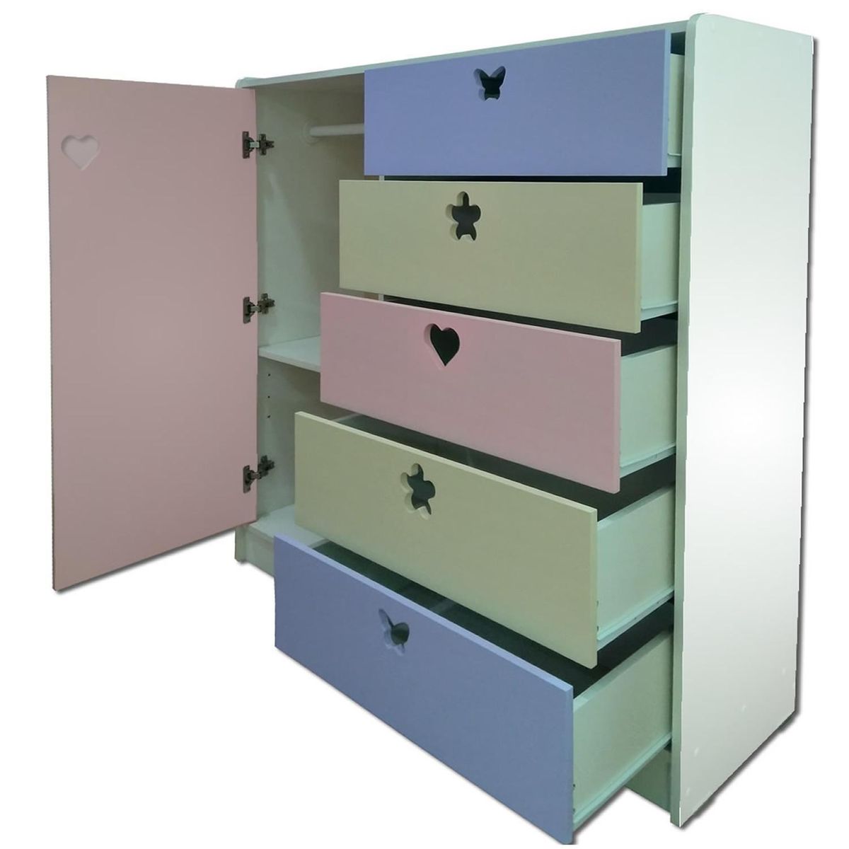 MUEBLES KIDS - Mini Closet 5 Cajón(es) Estrella Corazón 120x120x40 cm Crema Lila