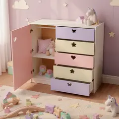 MUEBLES KIDS - Mini Closet 5 Cajón(es) Estrella Corazón 120x120x40 cm Crema Lila