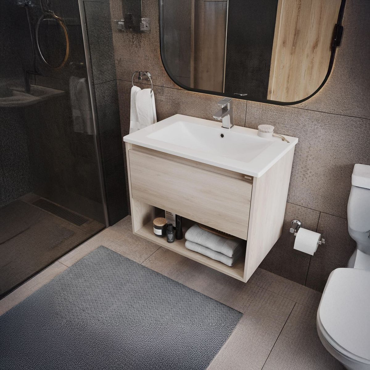 KLIPEN - Mueble base desarmado 700x550x450 mm con lavamanos