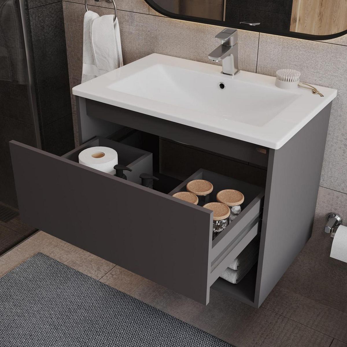 KLIPEN - Mueble base desarmado 900x550x450 mm con lavamanos