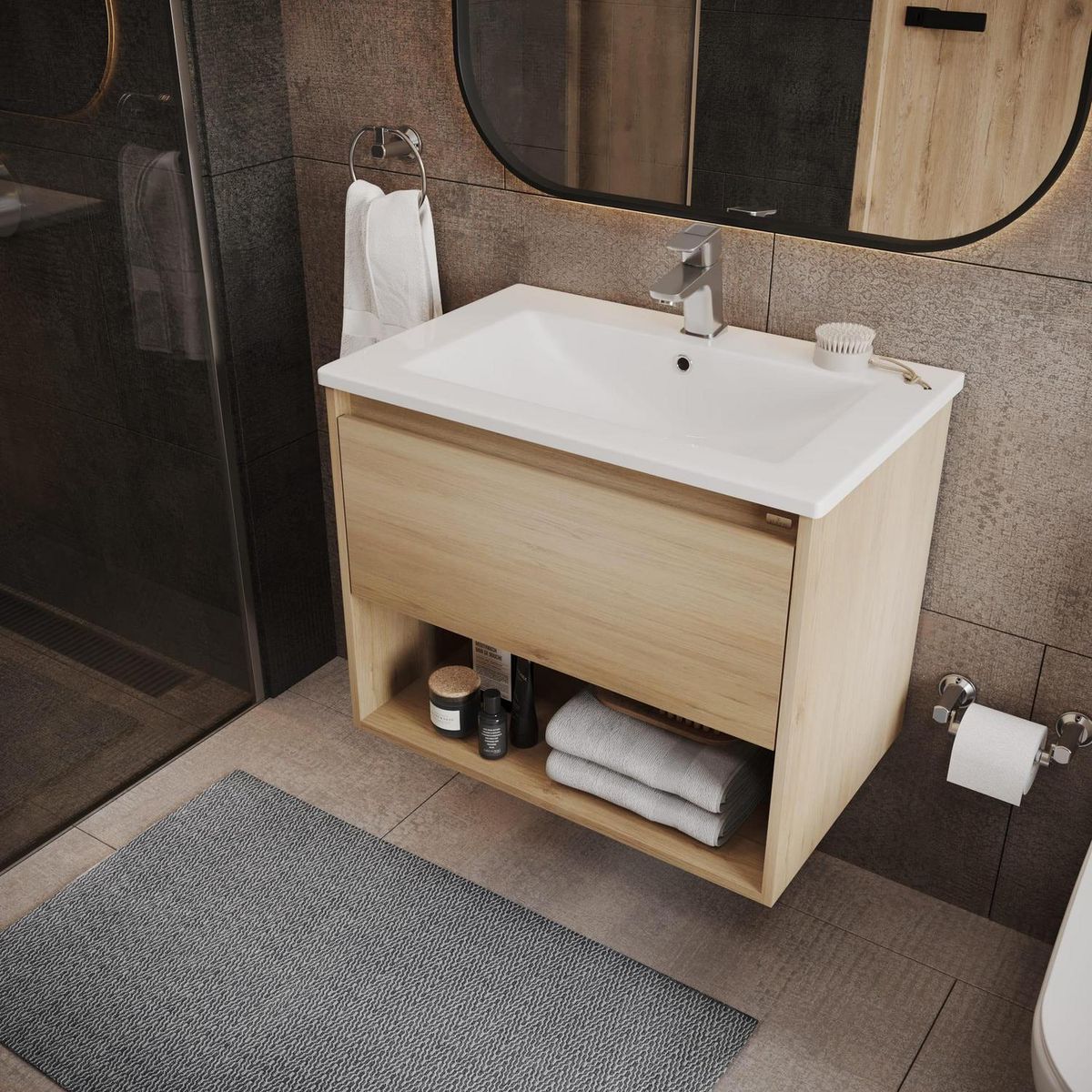 KLIPEN - Mueble base desarmado 600x550x450 mm con lavamanos