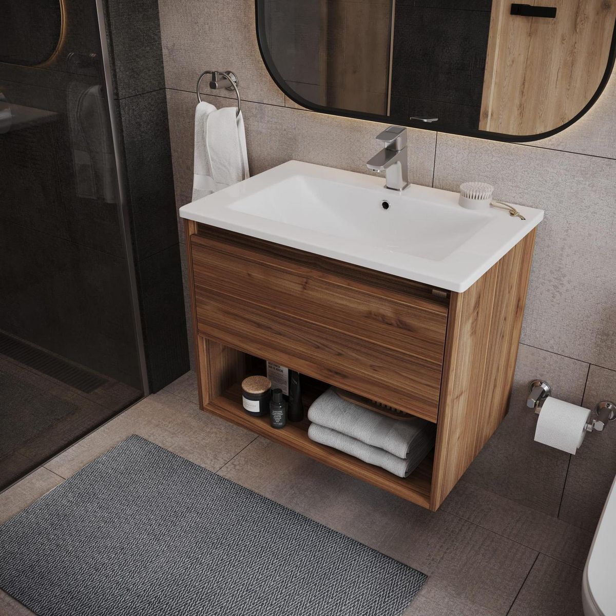 KLIPEN - Mueble base desarmado 800x550x450 mm con lavamanos