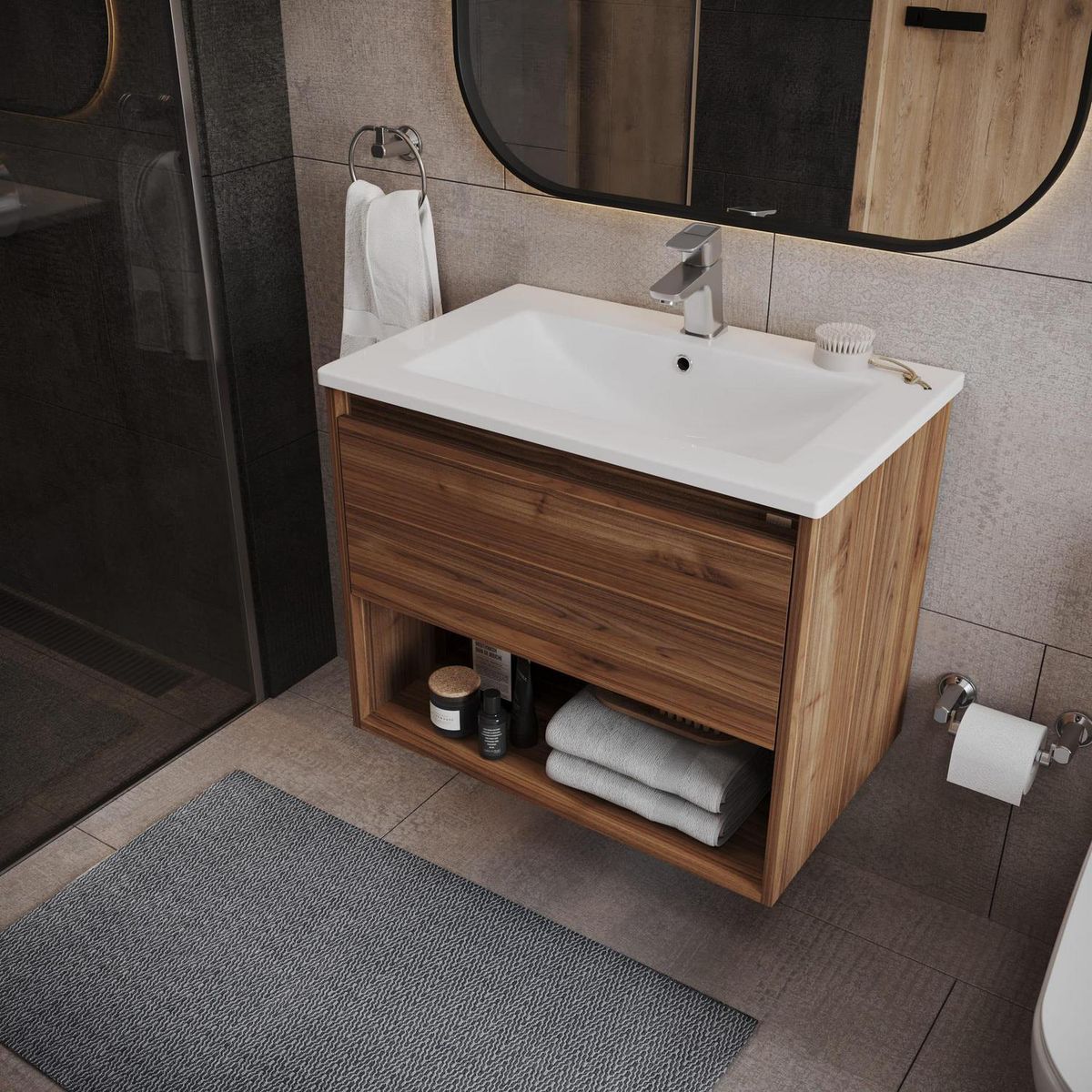 KLIPEN - Mueble base desarmado 600x550x450 mm con lavamanos