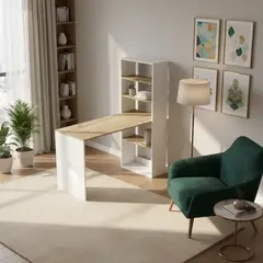 TUHOME - Escritorio en L Esquinero Estantería Blanco 120x144x53 cm