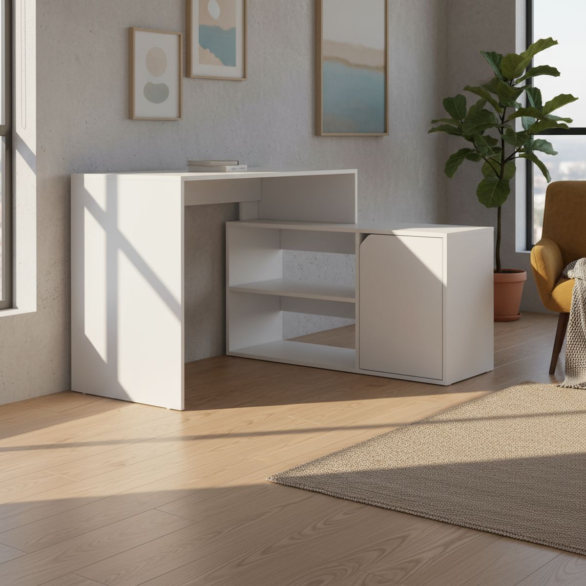 TUHOME - Escritorio en L Esquinero Ren Blanco 116.6x73.6x100 cm