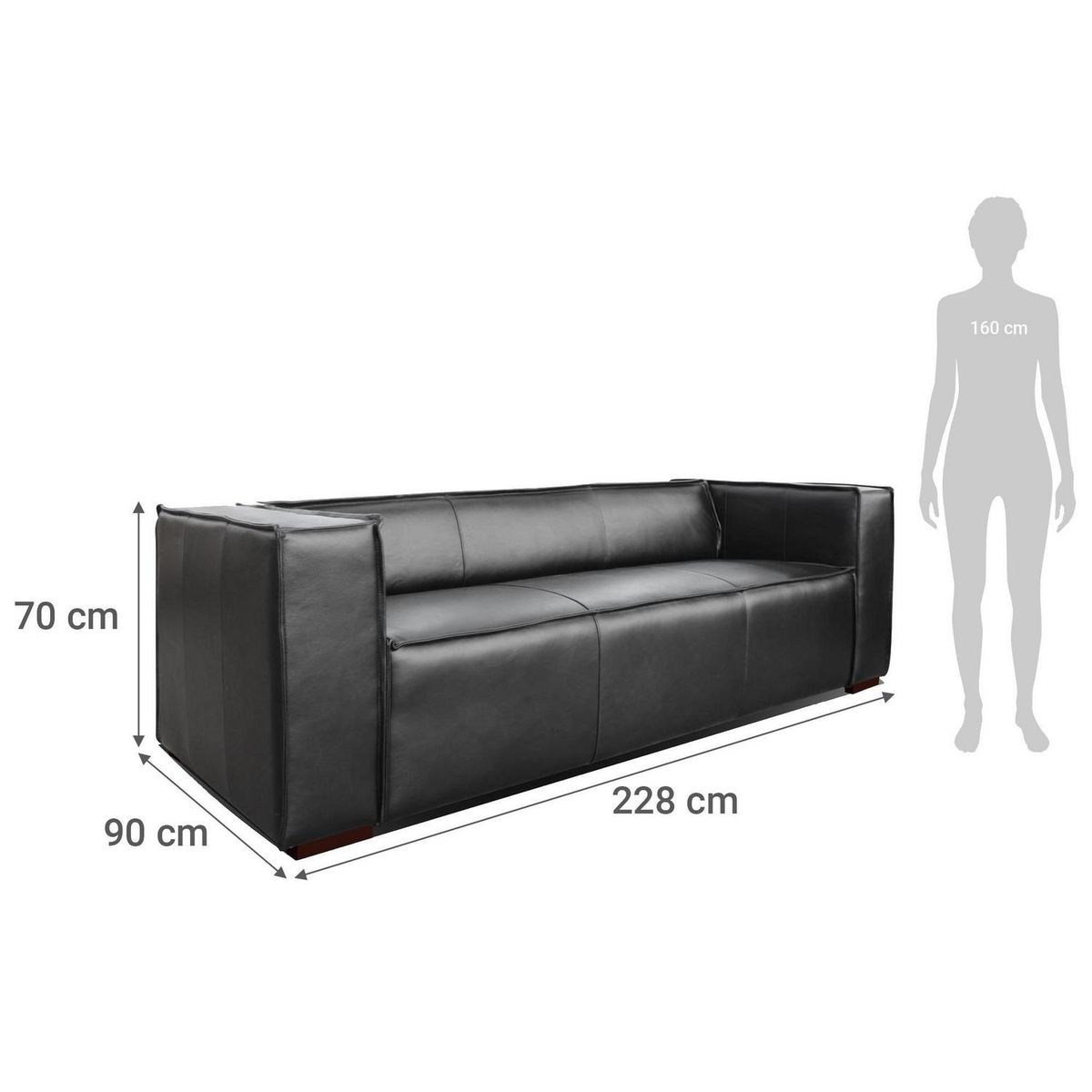 DECOCASA - Sofá 3 cuerpos 2039 Negro 90x70x228 cm Negro