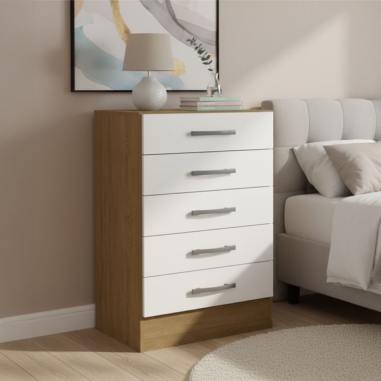 Cómoda 5 Cajón(es) Mod 62x91x15 cm Café/ Blanco