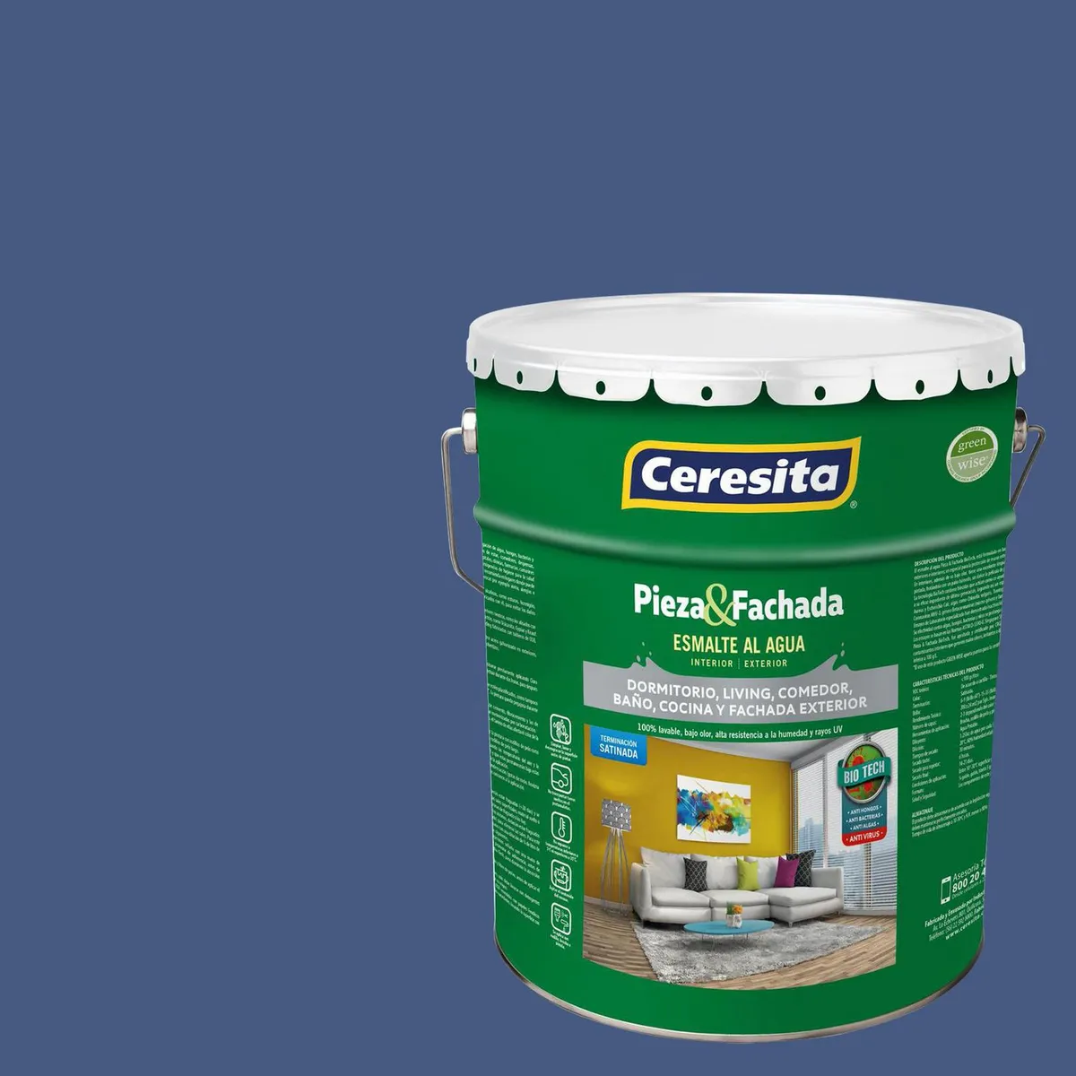 CERESITA - Esmalte al Agua Pieza y Fachada Tineta 4 galón(es) Satinado Azul 7526N