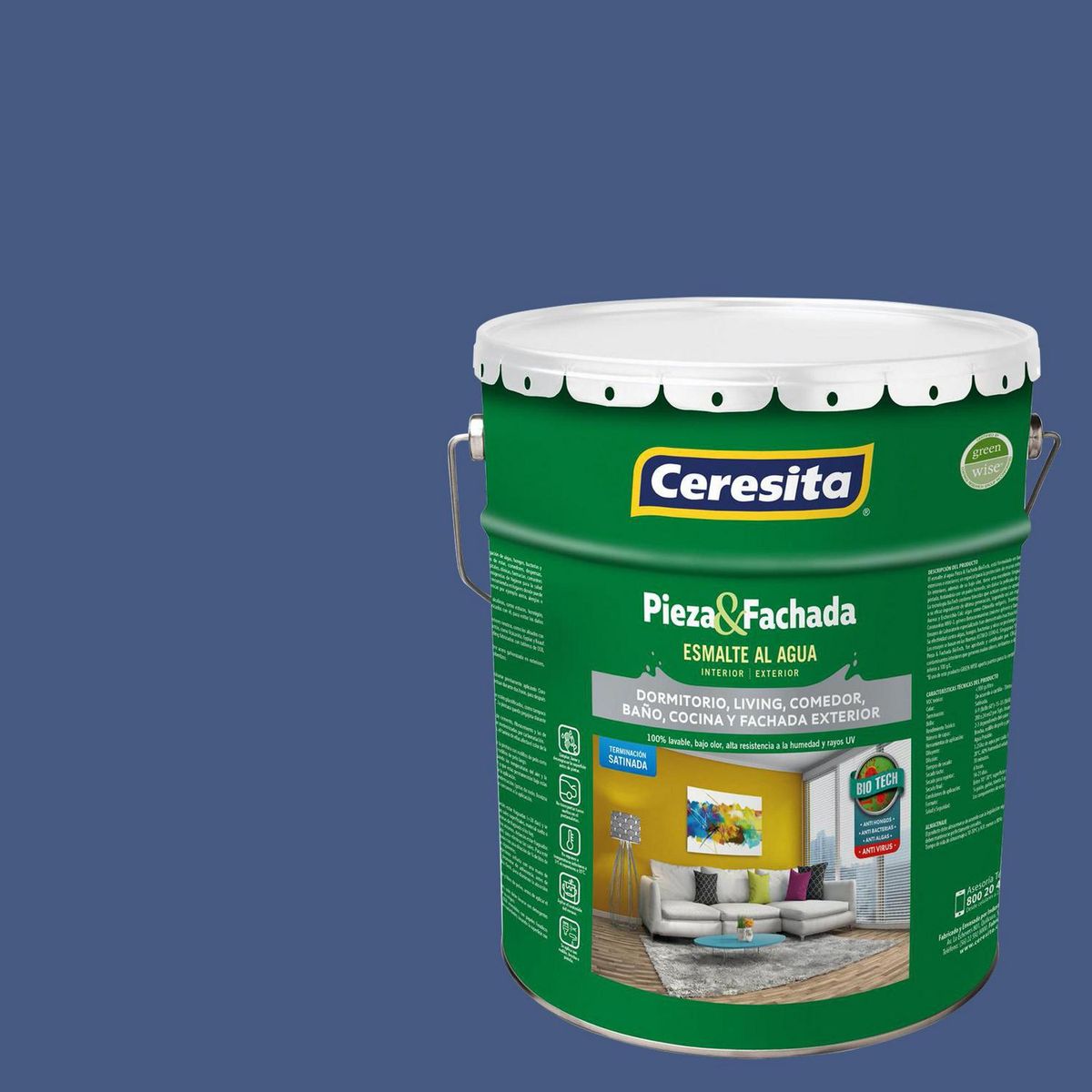 CERESITA - Esmalte al Agua Pieza y Fachada Tineta 4 galón(es) Satinado Azul 7526N