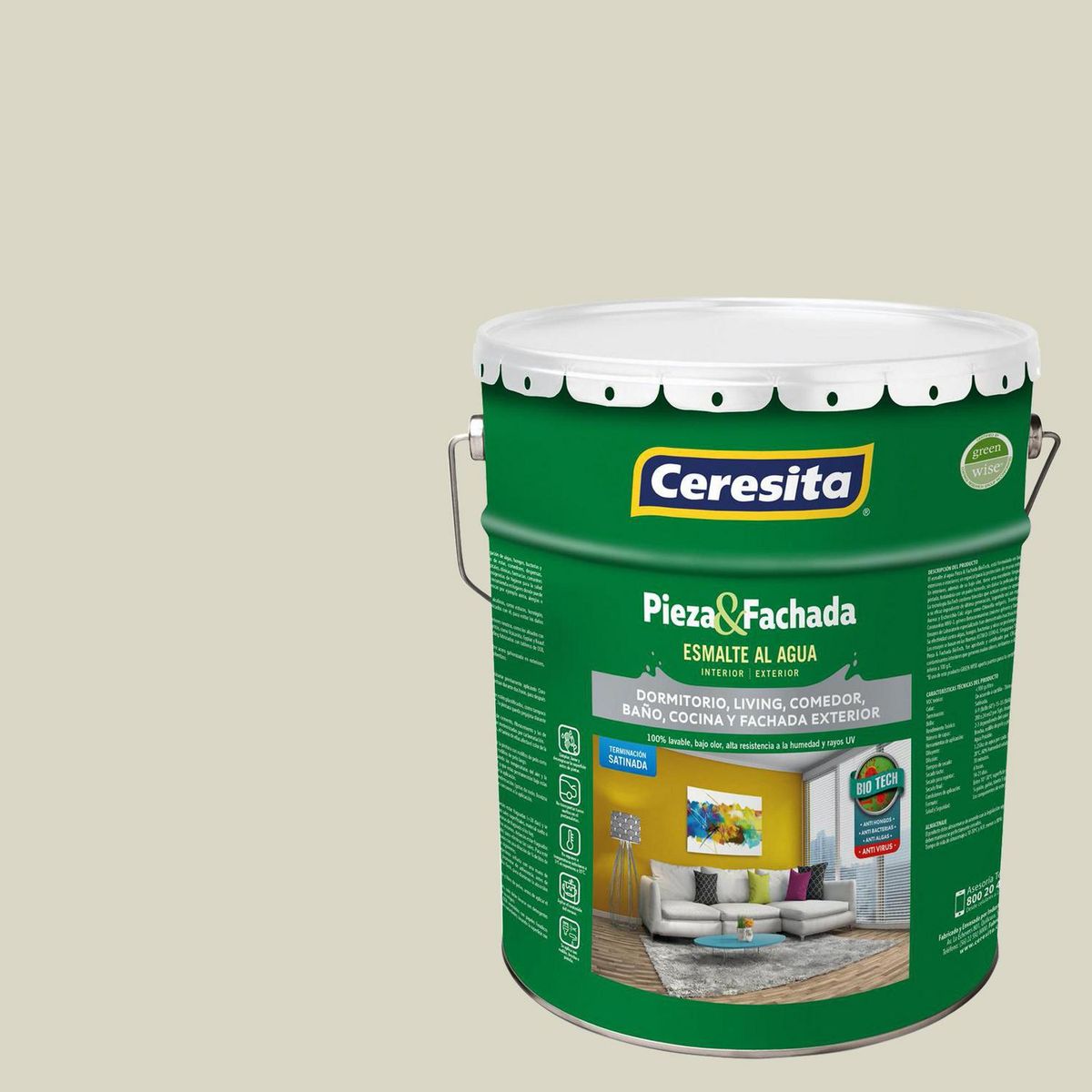 CERESITA - Esmalte al Agua Pieza y Fachada Tineta 4 galón(es) Satinado Blanco Ow104