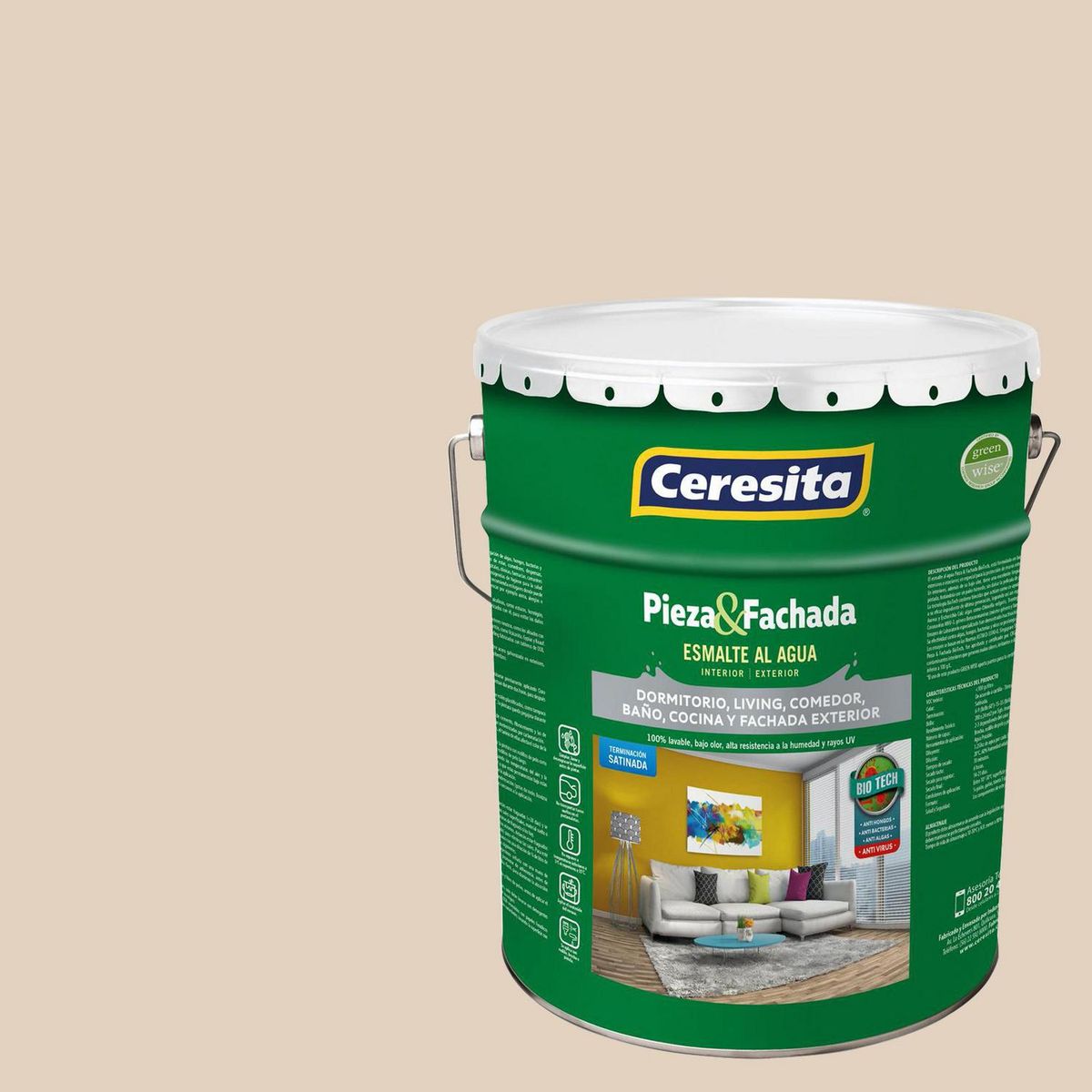 CERESITA - Esmalte al Agua Pieza y Fachada Tineta 4 galón(es) Satinado Blanco Ow101