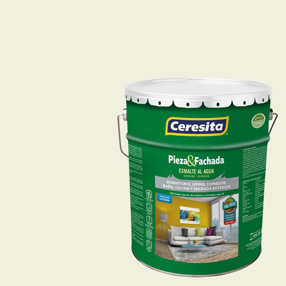 CERESITA - Esmalte al Agua Pieza y Fachada Tineta 4 galón(es) Satinado Blanco Ow105