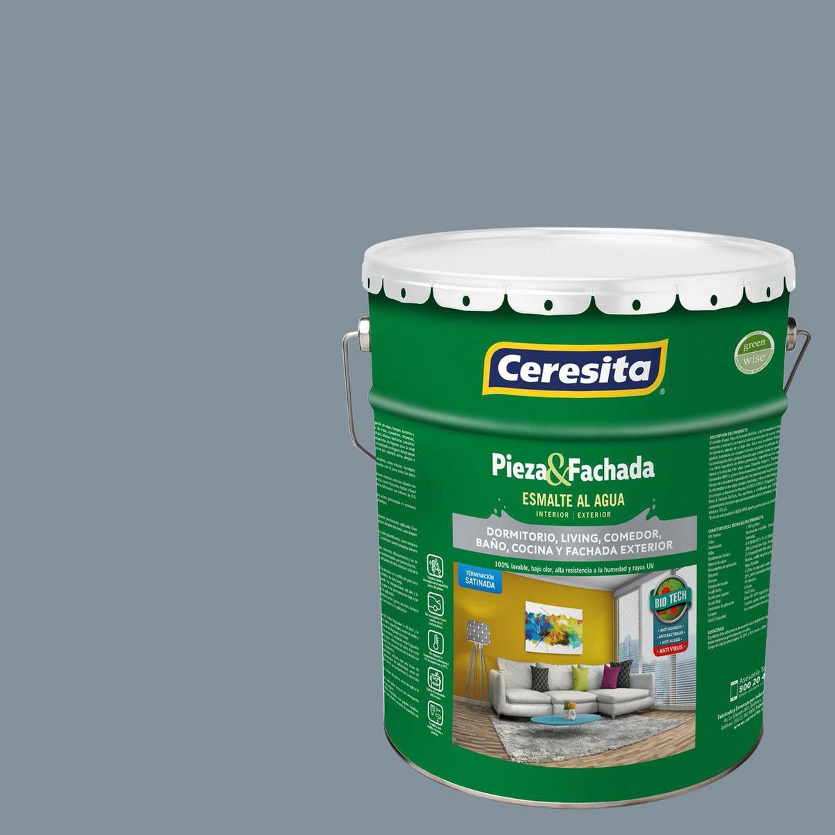 CERESITA - Esmalte al Agua Pieza y Fachada Tineta 4 galón(es) Satinado Gris 8256