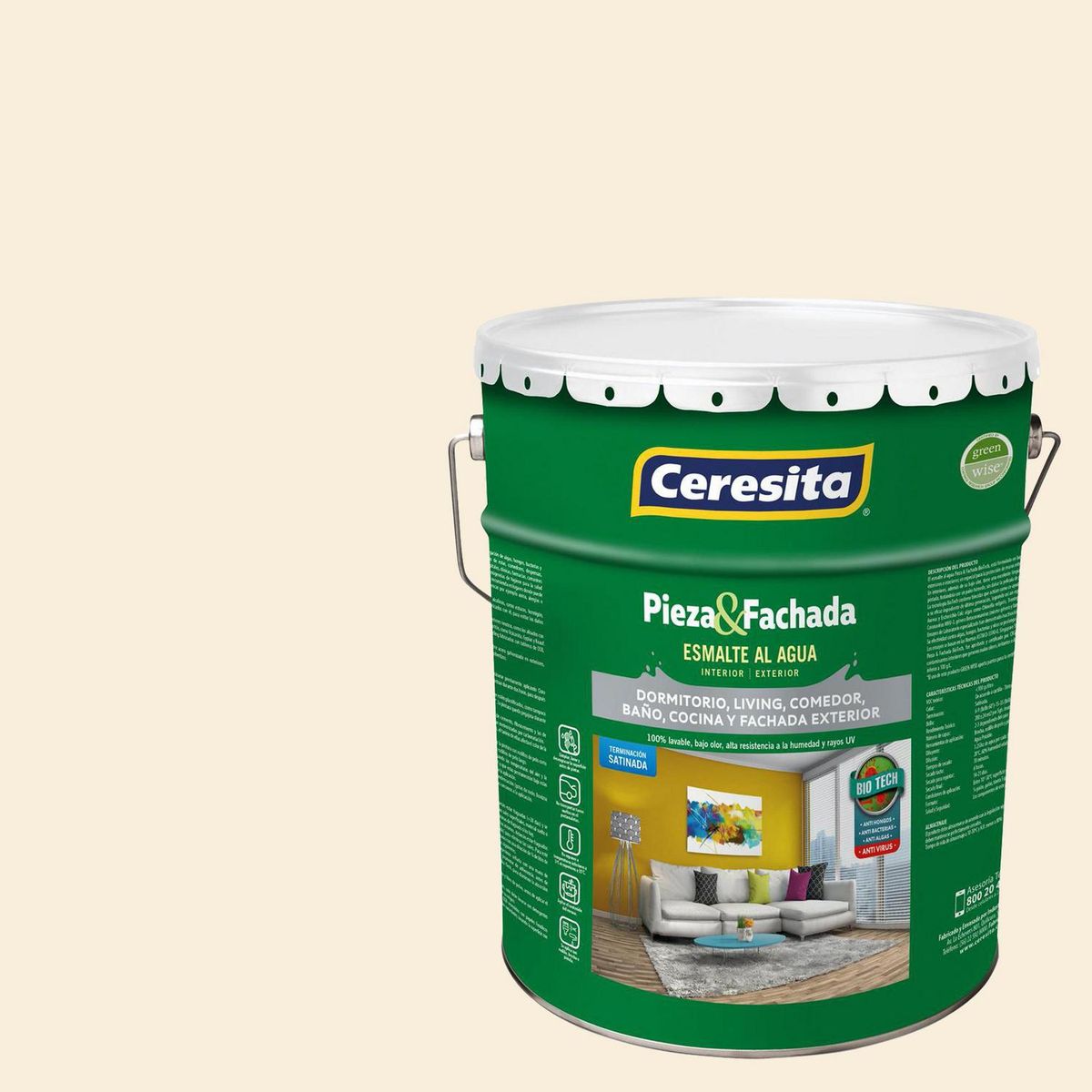 CERESITA - Esmalte al Agua Pieza y Fachada Tineta 4 galón(es) Satinado Blanco Ow124