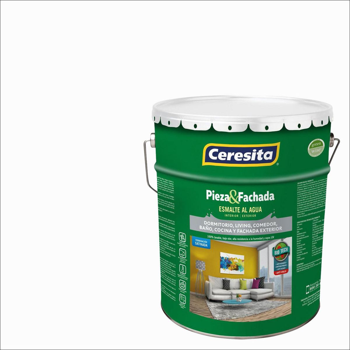 CERESITA - Esmalte al Agua Pieza y Fachada Tineta 4 galón(es) Satinado Blanco 11