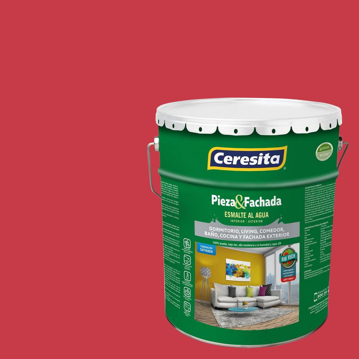 CERESITA - Esmalte al Agua Pieza y Fachada Tineta 4 galón(es) Satinado Rojo Ac118R