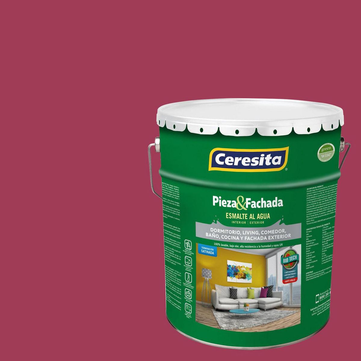 CERESITA - Esmalte al Agua Pieza y Fachada Tineta 4 galón(es) Satinado Fucsia Ac123N