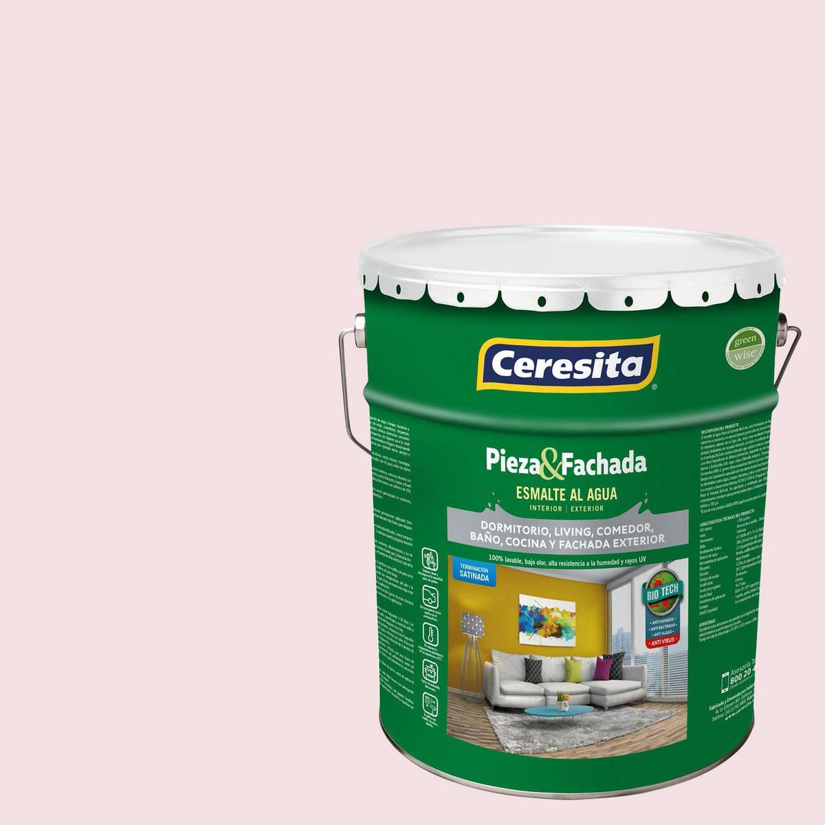 CERESITA - Esmalte al Agua Pieza y Fachada Tineta 4 galón(es) Satinado Blanco Ow107