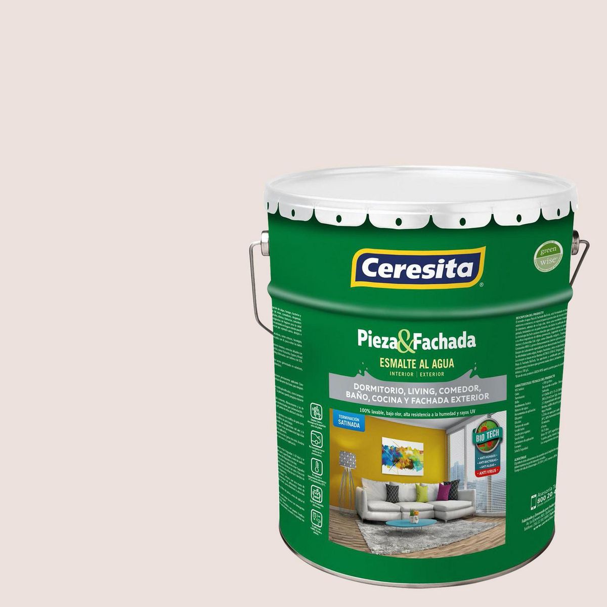 CERESITA - Esmalte al Agua Pieza y Fachada Tineta 4 galón(es) Satinado Blanco Cw037W