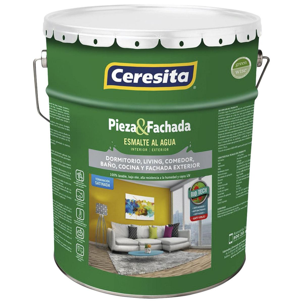 CERESITA - Esmalte al Agua Pieza y Fachada Tineta 4 galón(es) Satinado Blanco Cw037W