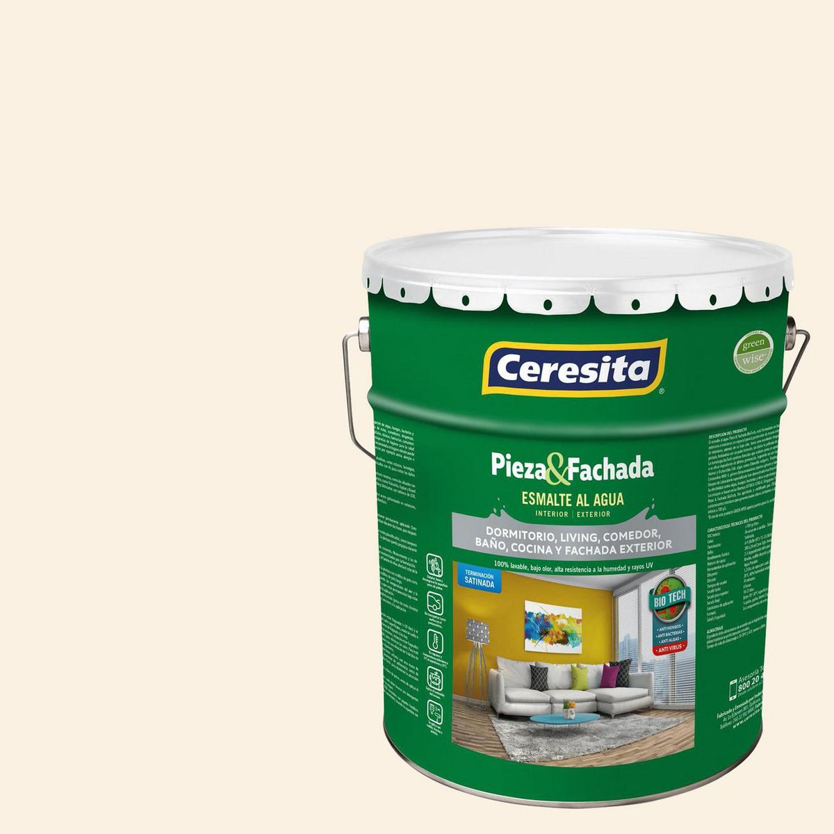 CERESITA - Esmalte al Agua Pieza y Fachada Tineta 4 galón(es) Satinado Blanco Ow155