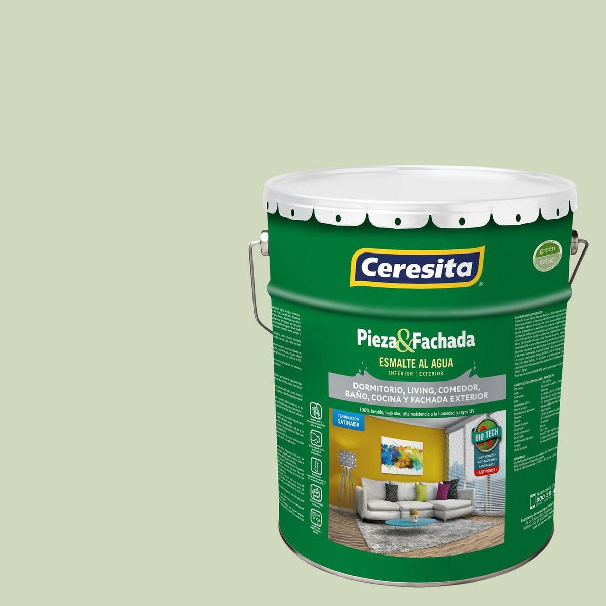 CERESITA - Esmalte al Agua Pieza y Fachada Tineta 4 galón(es) Satinado Verde 8142W