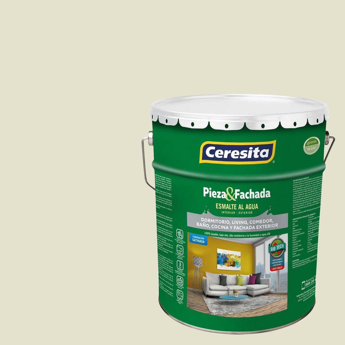 CERESITA - Esmalte al Agua Pieza y Fachada Tineta 4 galón(es) Satinado Verde 8151W