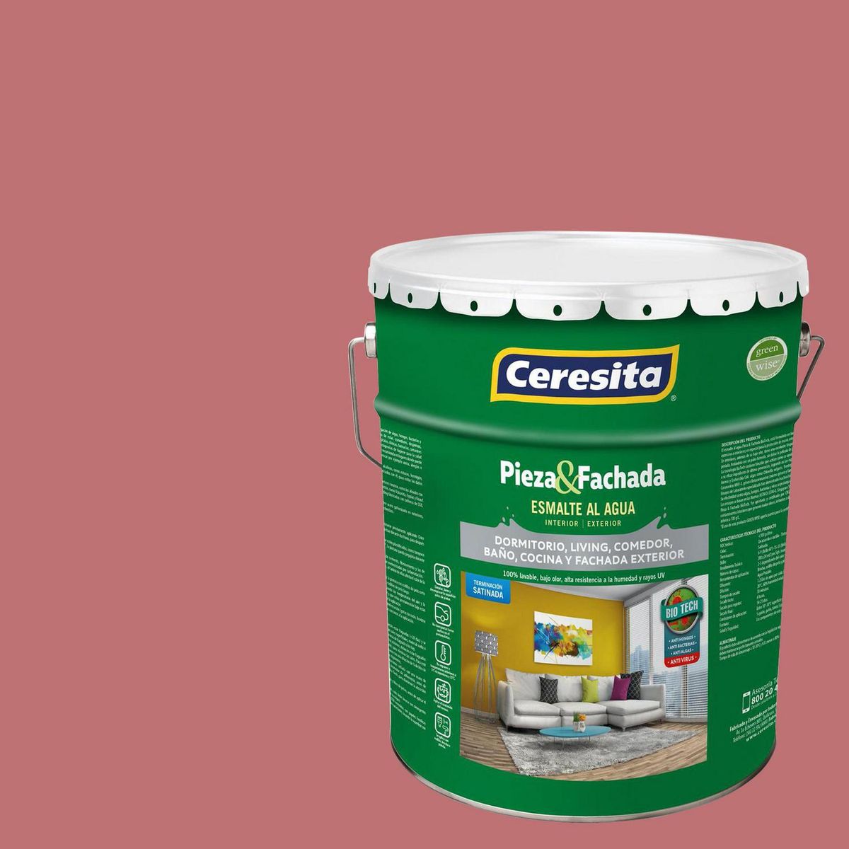 CERESITA - Esmalte al Agua Pieza y Fachada Tineta 4 galón(es) Satinado Rosado 7895A