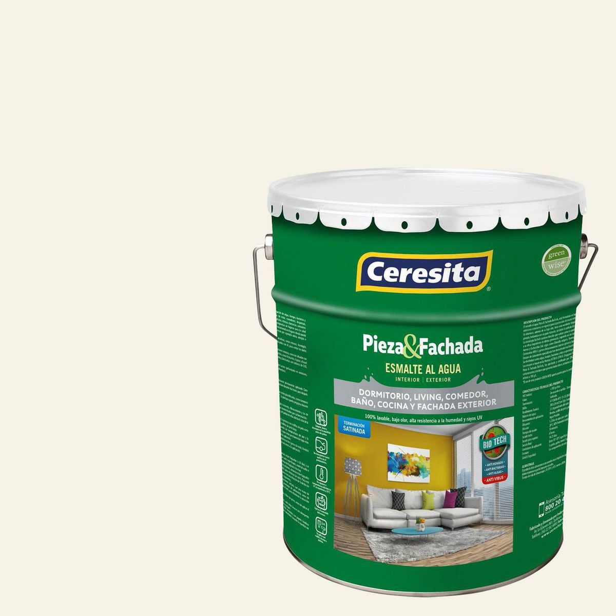 CERESITA - Esmalte al Agua Pieza y Fachada Tineta 4 galón(es) Satinado Blanco Cw033W