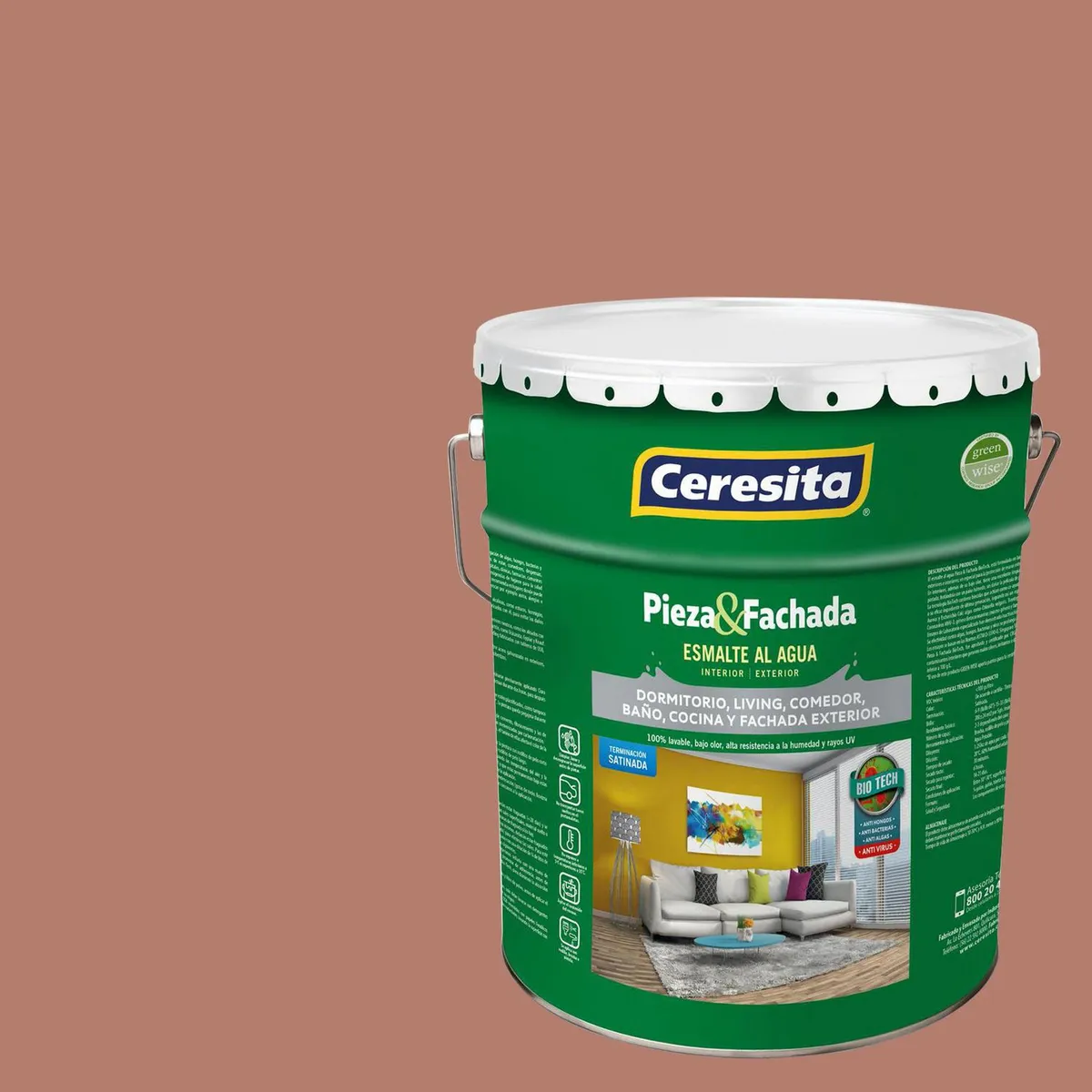 CERESITA - Esmalte al Agua Pieza y Fachada Tineta 4 galón(es) Satinado Café 8355D