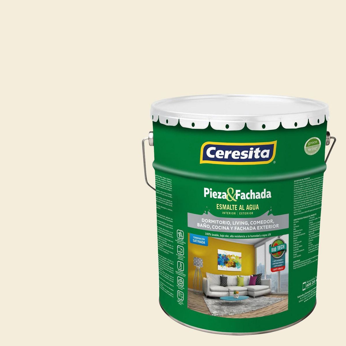 CERESITA - Esmalte al Agua Pieza y Fachada Tineta 4 galón(es) Satinado Blanco Ow149