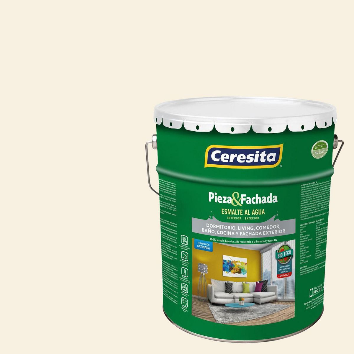 CERESITA - Esmalte al Agua Pieza y Fachada Tineta 4 galón(es) Satinado Blanco Cw027W