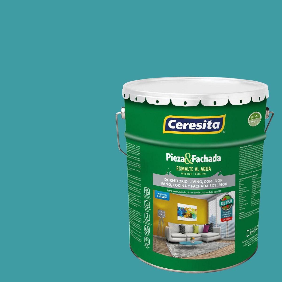 CERESITA - Esmalte al Agua Pieza y Fachada Tineta 4 galón(es) Satinado Azul 7585D