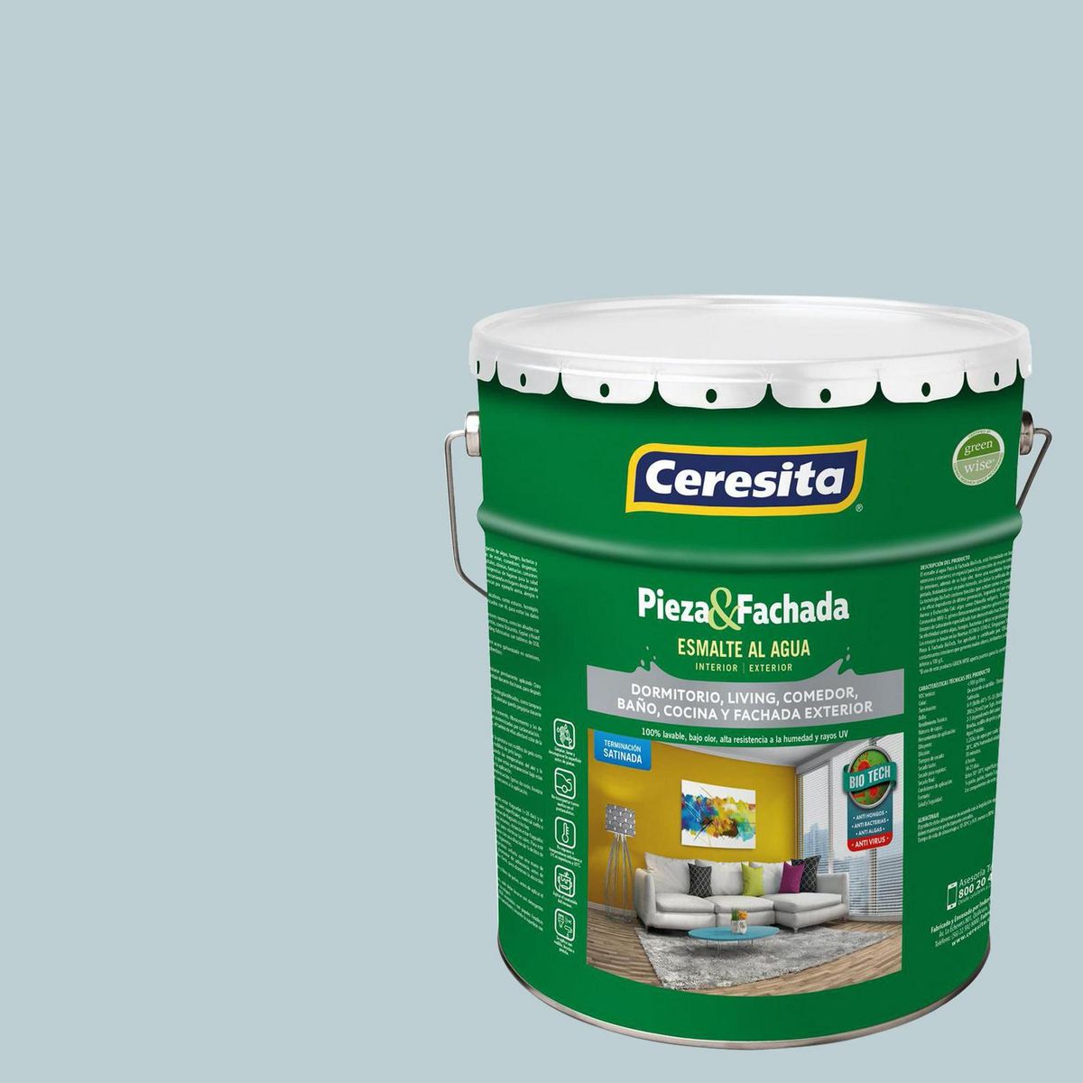 CERESITA - Esmalte al Agua Pieza y Fachada Tineta 4 galón(es) Satinado Azul 8562W