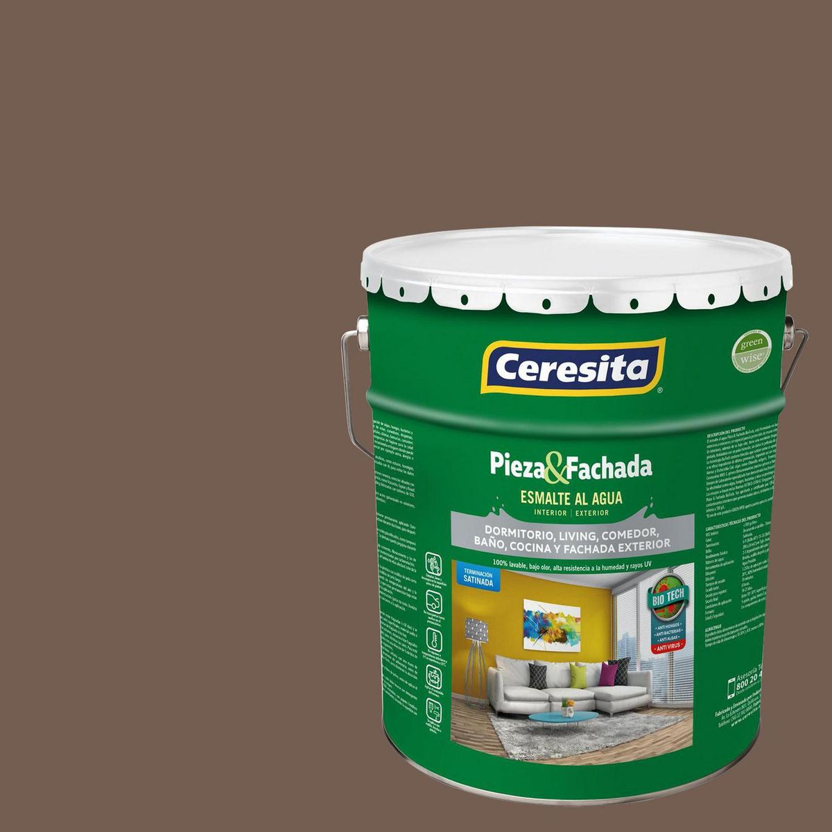 CERESITA - Esmalte al Agua Pieza y Fachada Tineta 4 galón(es) Satinado Café 8746N