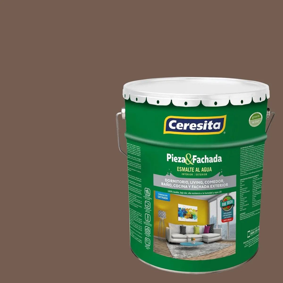 CERESITA - Esmalte al Agua Pieza y Fachada Tineta 4 galón(es) Satinado Café 8746N