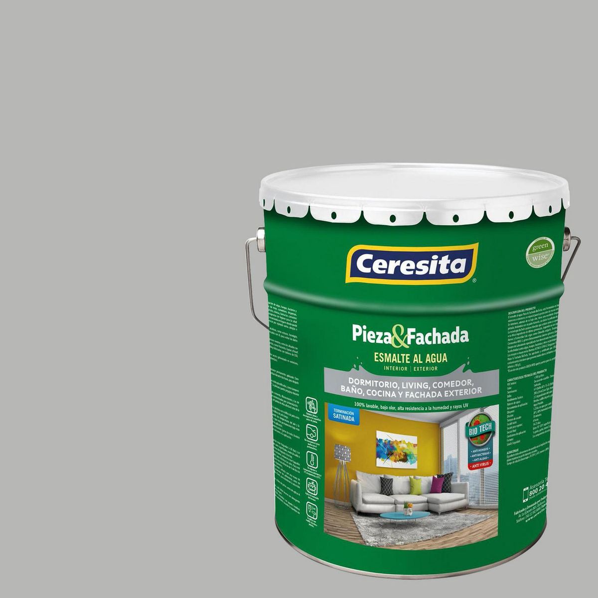 CERESITA - Esmalte al Agua Pieza y Fachada Tineta 4 galón(es) Satinado Gris 8783M