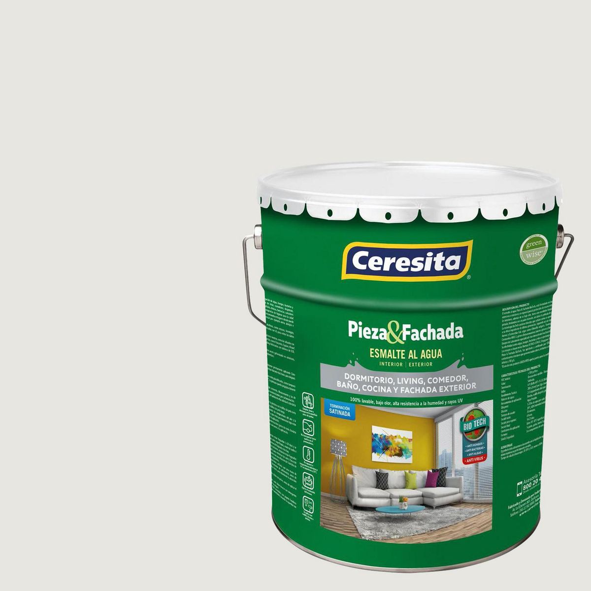 CERESITA - Esmalte al Agua Pieza y Fachada Tineta 4 galón(es) Satinado Blanco Cw069W